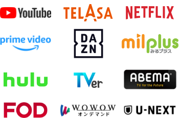 YouTUbe TLASA NTEFLIX amazon prime video DAZN milplus hulu TVer ABEMA FOD WOWOW U-NEXT